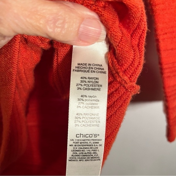 Chico's Burnt Orange V Neck Ribbed 3 Button Sweater - Picture 3 of 8